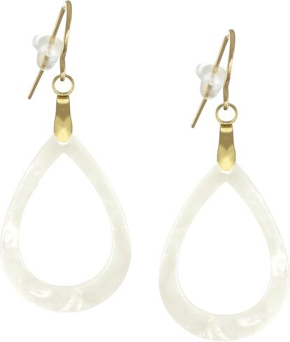 White Acrylic Teardrop Minimalist Boho Earrings, Hypoallergenic 18K Gold or Platinum Ear Wires in Saudi Arabia