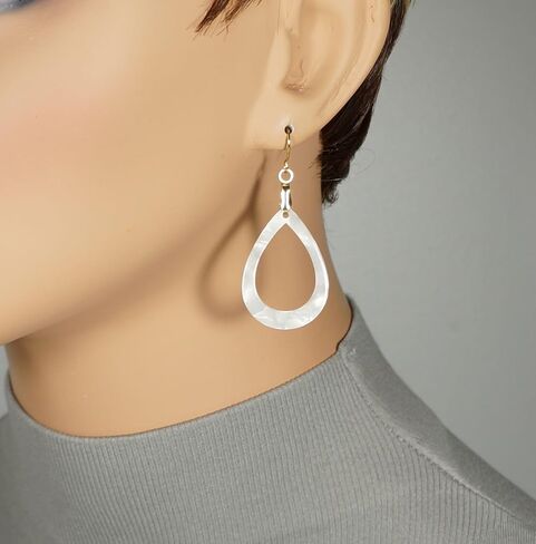 White Acrylic Teardrop Minimalist Boho Earrings, Hypoallergenic 18K Gold or Platinum Ear Wires in Saudi Arabia