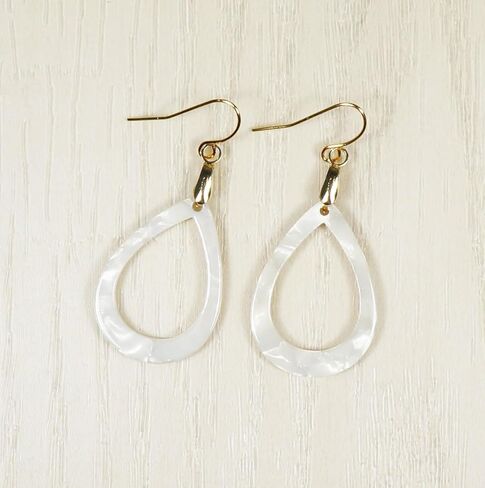 White Acrylic Teardrop Minimalist Boho Earrings, Hypoallergenic 18K Gold or Platinum Ear Wires in Saudi Arabia