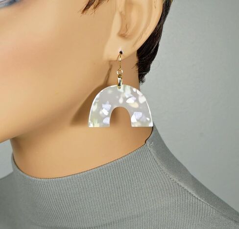 Pastel Acrylic U Drop Boho Statement Earrings, 18K Gold Ear Wires in Saudi Arabia