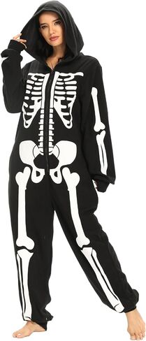 Kofero Skeleton Costume Women Adult Halloween Costume Plus Size Cozy Jumpsuit Pajamas Onesie for Girl Cosplay Party in Kuwait