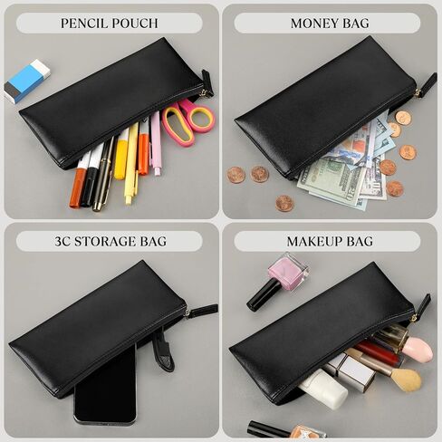 MROCO PU Leather Pencil Case, Small Zipper Pouch, Black in Saudi Arabia