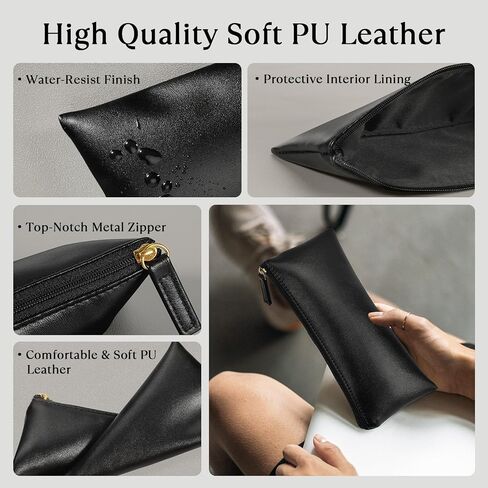 MROCO PU Leather Pencil Case, Small Zipper Pouch, Black in Saudi Arabia