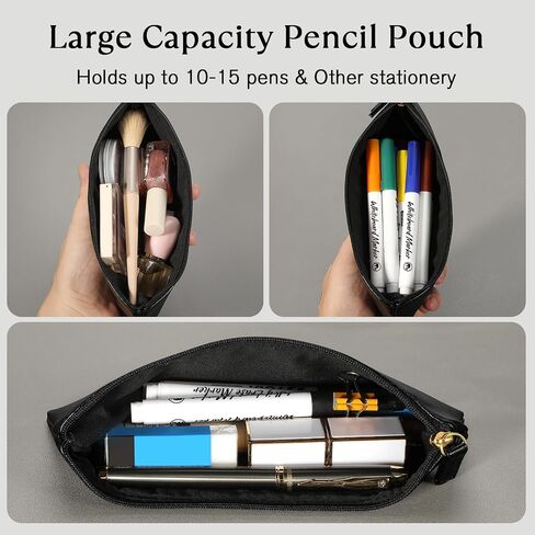 MROCO PU Leather Pencil Case, Small Zipper Pouch, Black in Saudi Arabia