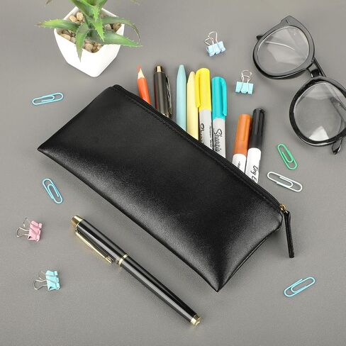 MROCO PU Leather Pencil Case, Small Zipper Pouch, Black in Saudi Arabia