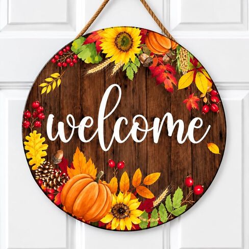 Fall Thanksgiving Welcome Door Sign Autumn Harvest Front Door Porch Decor Fall Wooden Hanging Decor for Rustic Farmhouse Welcome Home Wood Sign Thanksgiving Autumn Decorations in Saudi Arabia