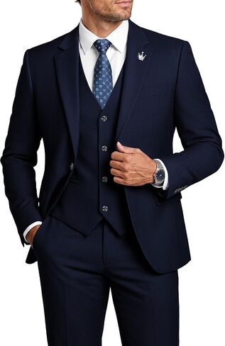 MAGE MALE Mens Suits Slim Fit 3 Piece Tuxedo Suit One Button Solid Prom Wedding Party Blazer Vest Pants Set with Tie in Kuwait