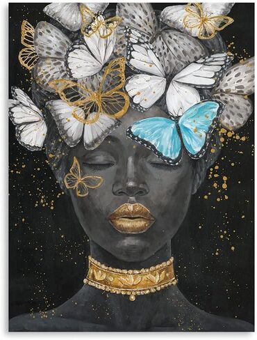 African American Wall Art - Black Art Paintings for Wall - Graffiti Canvas Wall Art for Living Room Bedroom Office Decor - Colorful Black African Woman Painting Framed Ready to Hang 16"x24" in Kuwait