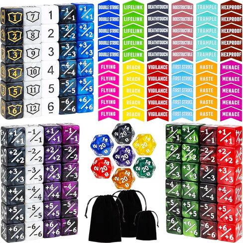 145 Pieces MTG Counter Dice Magic Life Counters Keyword Clear Acrylic Ability Tokens D20 +1 Dice Set for MTG, TCG, Card Games Accessories in Saudi Arabia
