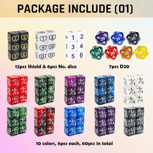 145 Pieces MTG Counter Dice Magic Life Counters Keyword Clear Acrylic Ability Tokens D20 +1 Dice Set for MTG, TCG, Card Games Accessories in Saudi Arabia