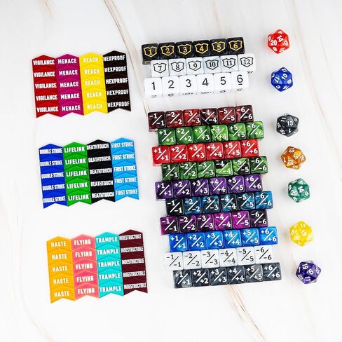 145 Pieces MTG Counter Dice Magic Life Counters Keyword Clear Acrylic Ability Tokens D20 +1 Dice Set for MTG, TCG, Card Games Accessories in Saudi Arabia