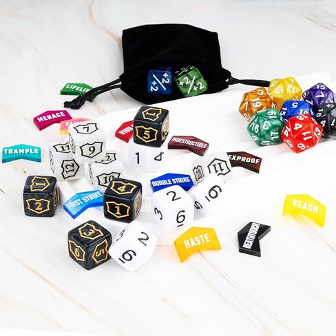 145 Pieces MTG Counter Dice Magic Life Counters Keyword Clear Acrylic Ability Tokens D20 +1 Dice Set for MTG, TCG, Card Games Accessories in Saudi Arabia