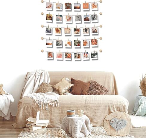 BIZYAC Hanging Photo Display Room Wall Decor - Sculptural Picture Frames Collage - 5 Strings with 30 Clips - 3M Self Adhesive Hooks - No Holes Drilling - 30 x 30 inch in Saudi Arabia