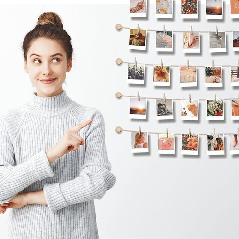 BIZYAC Hanging Photo Display Room Wall Decor - Sculptural Picture Frames Collage - 5 Strings with 30 Clips - 3M Self Adhesive Hooks - No Holes Drilling - 30 x 30 inch in Saudi Arabia