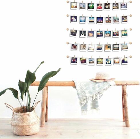BIZYAC Hanging Photo Display Room Wall Decor - Sculptural Picture Frames Collage - 5 Strings with 30 Clips - 3M Self Adhesive Hooks - No Holes Drilling - 30 x 30 inch in Saudi Arabia
