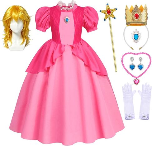 Mecamelon Pink Princess Peach Costume for Girls Halloween Party Dress With Accessories in Saudi Arabia
