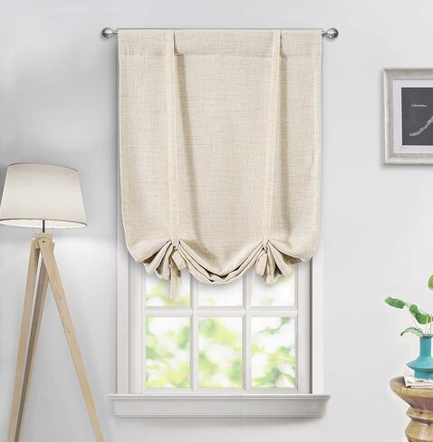 DriftAway Double Layer Linen Blackout Tie Up Curtains Thermal Insulated Fully Lined Balloon Roman Shade Bathroom Window Adjustable Rod Pocket for Small Window 25 Inch by 47 Inch Olive Green in Kuwait