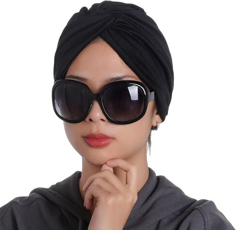 hoyuwak Turbans for Women, Black Head Wraps Satin Lined Bonnet Headwear Hat for Women Girls Sleeping Hair in Saudi Arabia
