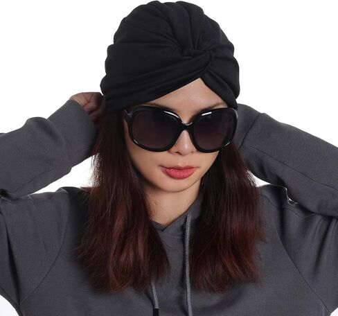 hoyuwak Turbans for Women, Black Head Wraps Satin Lined Bonnet Headwear Hat for Women Girls Sleeping Hair in Saudi Arabia