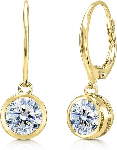 Sterling Silver 6mm Round Bezel-Set Sparkling AAA Cubic Zirconia Dainty Drop CZ Dangle Earrings for Women Girls Bridal in Kuwait