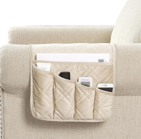 Blue and Green Rose Patchwork Couch Armrest 5 Pockets Organizer, Slip Resistant Armchair Caddy, Washable Remote Controls Holder, Storage for Magazine, Tablet, Phone, Blue Green in Kuwait