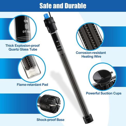 DaToo 500W Aquarium Heater Submersible 500Watt Fish Tank Heater Adjustable Thermostat with 2 Suction Cups and A Free Digital Thermometer for Marine Saltwater and Freshwater in Saudi Arabia