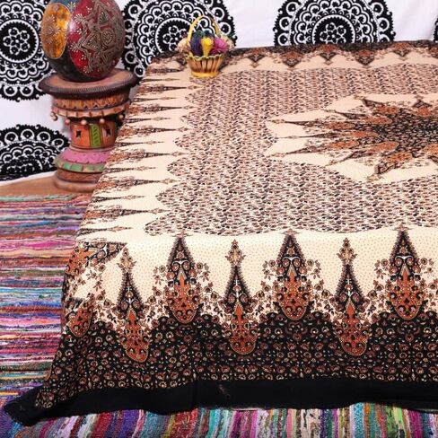 Popular Handicrafts Tapestry Wall Hanging Hippie Mandala Bohemian Hippy Intricate Geometric Floral Design Indian Tapestries Bedspread 84x90 Inches,(215cm x 230cm) Brown Black in Saudi Arabia