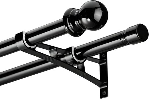 Double Curtain Rods for Windows 66 to 120 Inch - 1 Inch Heavy Duty Double Window Rods - Extra Long Adjustable Black Dual Curtain Rod for Sliding Glass Door, Patio, Bedroom, Kitchen, Bathroom in Kuwait