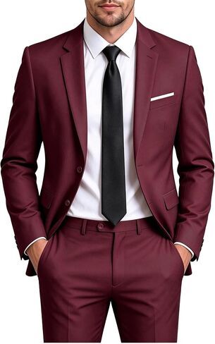 Datysum Men Suit 2 Piece Groomsmen Tuxedo Prom Blazer Slim Fit Suits Two Button Wedding Dress Jacket Pants Set with Tie in Kuwait