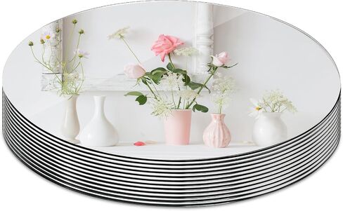 Suwimut Set of 12 Round Mirror Trays, 10 Inch Circle Mirror Candle Plates Glass Mirror Tiles for Table Centerpieces, Crafts, Wedding, Party, Christmas Decorations in Kuwait