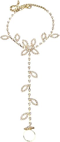 Rumtock Pack of 1 Boho Leaf Gold Rhinestones Crystal Anklet Summer Beach Bling Ankle Bracelet Toe Rings Anklet for Women Girls in Kuwait