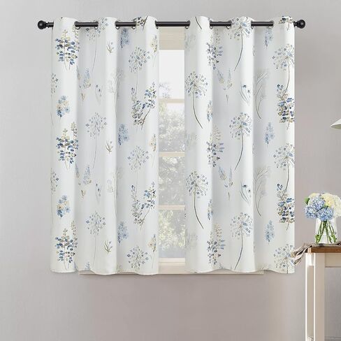XTMYI 63 Inch Length Sage Green Window Curtains for Bedroom 2 Panels,Room Darkening Watercolor Floral Leaves 80% Blackout Flowered Printed Curtains for Living Room with Grommet,1 Pair Set in Kuwait