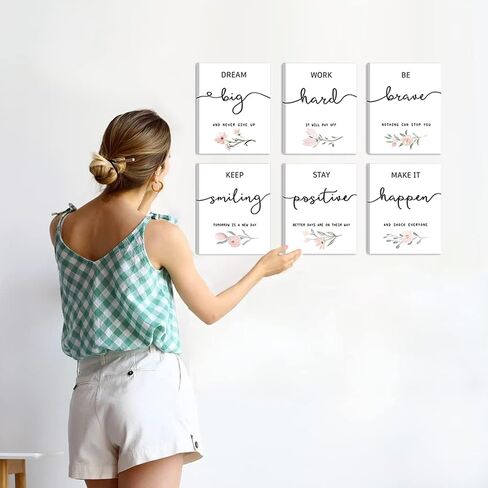 Inspirational Wall Art for Bedroom, Motivational Office Wall Art Decor, Framed Canvas Wall Art for Women, Girls, Positive Affirmations Quotes Prints, Set of 6PCS, 8"x10", FRAMED in Kuwait