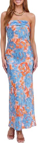Realtix Satin Silk Backless Tube Tops Maxi Dress for Women Low Back Hollow Out Elegant Strapless Long Dresses Wedding Guest in Kuwait