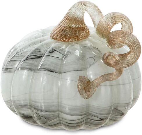 Glitzhome Hand Blown Glass Pumpkin Table Accent for Fall Harvest Decorating Blue/Gold Glitter 4.13" H in Kuwait