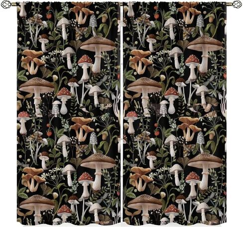 Mushroom Blackout Curtains, Colorful Cartoon Style Abstract Illustration Print Window Treatments for Living Room, Mushroom Seamless Pattern Curtain 2 Panel, 42x45 Inch in Kuwait