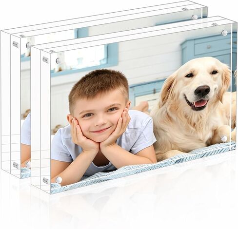إطار صورة أكريليك من Meetu مقاس 4 × 6، واضح قائم بذاته على الوجهين بسمك 20 مم، إطارات صور مغناطيسية بدون إطار، عرض سطح المكتب مع حزمة صندوق هدايا (5 عبوات) in Kuwait