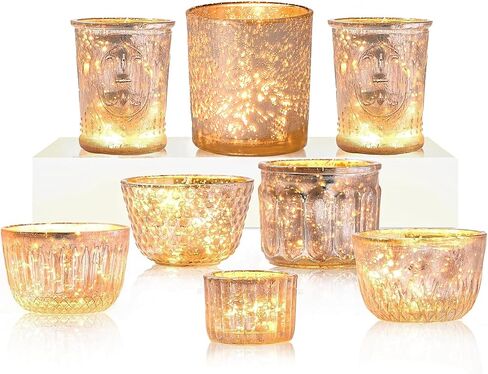 DN DECONATION 8PCS Mercury Glass Candle Holder,Assorted Mercury Glass Votive Candle Holders,Vintage Tea Light Candle Holder for Wedding, Parties, Centerpieces, Decorations in Saudi Arabia