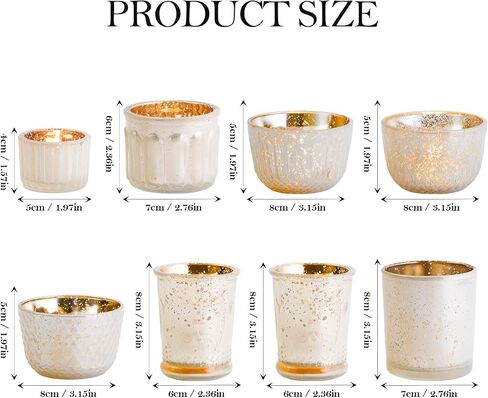 DN DECONATION 8PCS Mercury Glass Candle Holder,Assorted Mercury Glass Votive Candle Holders,Vintage Tea Light Candle Holder for Wedding, Parties, Centerpieces, Decorations in Saudi Arabia