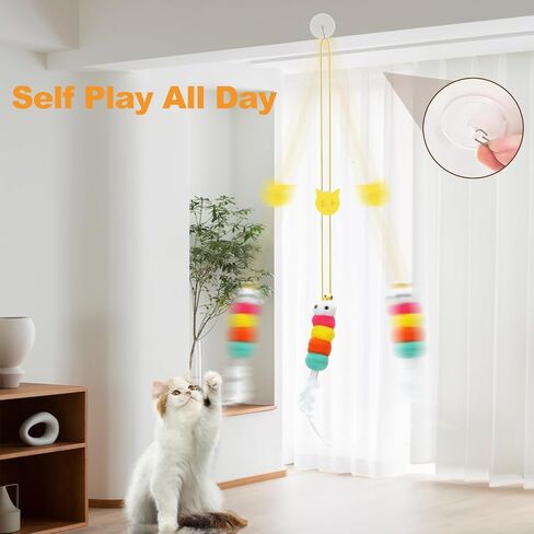 JIARON 6 PCS Interactive Cat Feather Toys, Indoor Hanging Retractable Cat Toy, Self Play Toys Make Fun Excecise in Kuwait