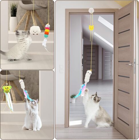 JIARON 6 PCS Interactive Cat Feather Toys, Indoor Hanging Retractable Cat Toy, Self Play Toys Make Fun Excecise in Kuwait
