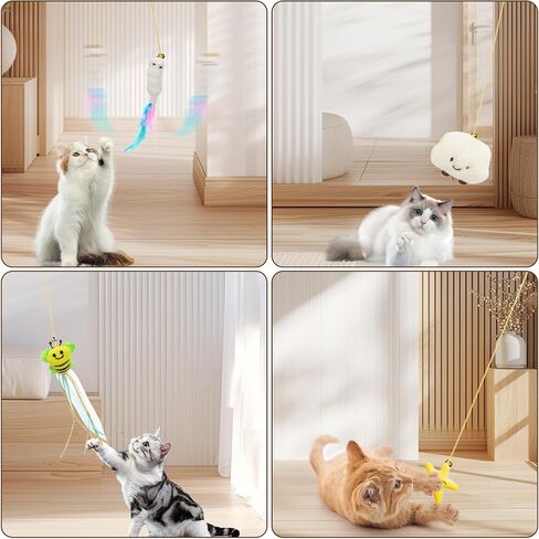 JIARON 6 PCS Interactive Cat Feather Toys, Indoor Hanging Retractable Cat Toy, Self Play Toys Make Fun Excecise in Kuwait
