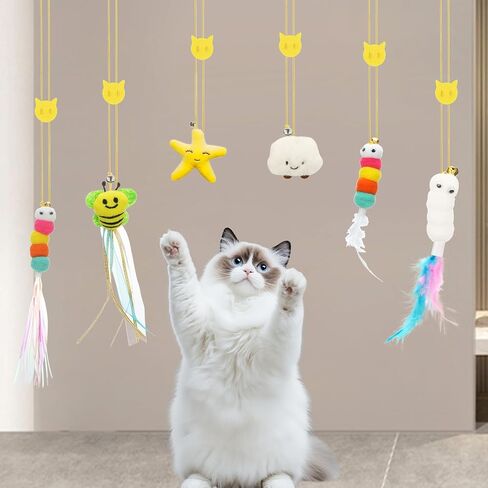 JIARON 6 PCS Interactive Cat Feather Toys, Indoor Hanging Retractable Cat Toy, Self Play Toys Make Fun Excecise in Kuwait
