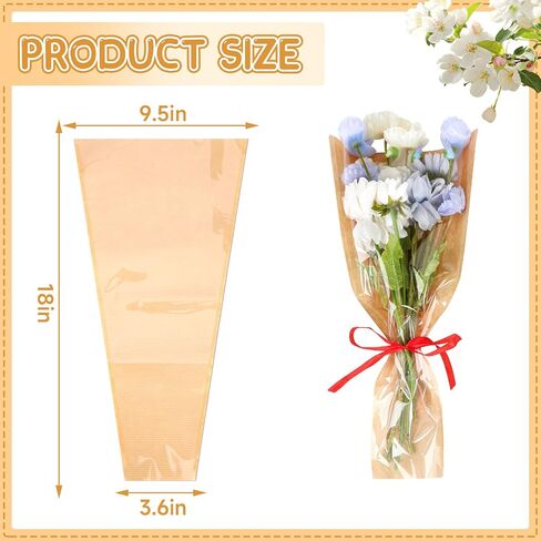 Jansun 100Pcs Flower Wrapping Bags Kraft Paper Flower Sleeves for Bouquets in Kuwait