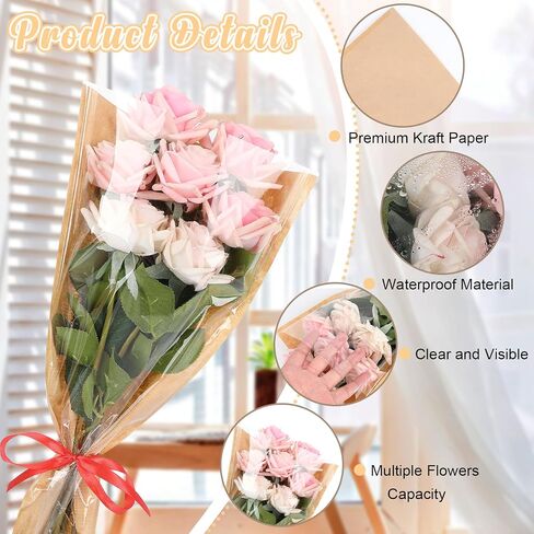 Jansun 100Pcs Flower Wrapping Bags Kraft Paper Flower Sleeves for Bouquets in Kuwait