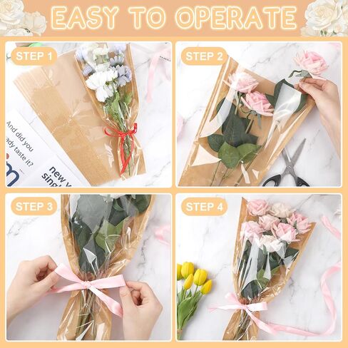 Jansun 100Pcs Flower Wrapping Bags Kraft Paper Flower Sleeves for Bouquets in Kuwait