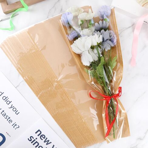 Jansun 100Pcs Flower Wrapping Bags Kraft Paper Flower Sleeves for Bouquets in Kuwait