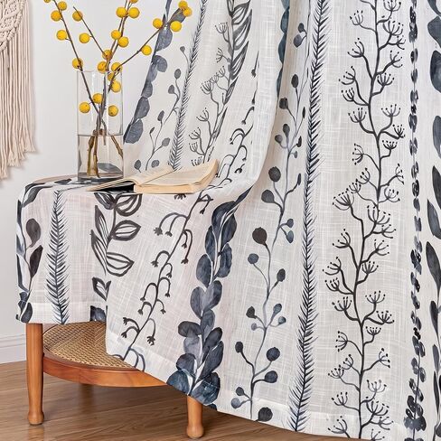 MEETSKY Sage Green Curtains 84 Inches Long 2 Panels Boho Curtains for Living Room Light Filtering Patterned Drapes for Bedroom Linen Style Back Tab Leaf Print Grommet Window Treatment in Kuwait