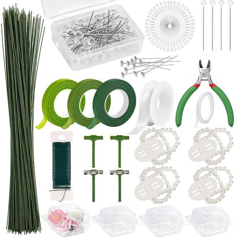 Floral Tape and Floral Wire Kit with Pearl Wrist Corsage Bands, Clear Plastic Corsage Boxes, Corsage Pins, Floral Arrangement Corsage Making Kit for DIY Crafts, Wedding Bouquets, Florist Making in Saudi Arabia