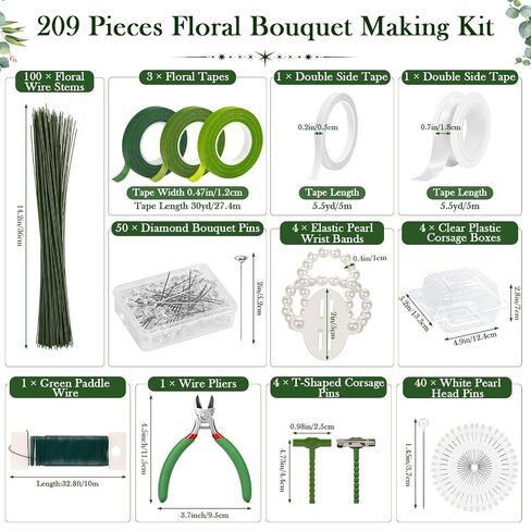 Floral Tape and Floral Wire Kit with Pearl Wrist Corsage Bands, Clear Plastic Corsage Boxes, Corsage Pins, Floral Arrangement Corsage Making Kit for DIY Crafts, Wedding Bouquets, Florist Making in Saudi Arabia